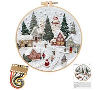 GWAWG Kits de iniciación de bordado de Navidad, kit de suministros de punto de aguja de bordado, kit de bordado de punto de cruz, aro de bordado ajustable, kit de bordado de Navidad completo para