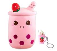 GWAWG Lindo Dibujos Animados Muñeca de Felpa, Fresa de Helado Boba en Forma de Té con Leche con Llavero Rosa, Almohada Suave Relleno Juguete, Pro - Piel Cómodo Cojín Cojín