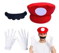 GWAWG M Red Foam Hat Cap and a Beard Fancy Dress Up Adults Halloween Set Men Women Adult Outfit Costume for Christmas Carnaval