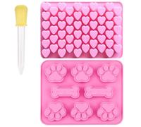 GWAWG Moldes de silicona para derretir cera de chocolate con cuentagotas 55, molde de corazón de cachorro, perro, hueso, molde de silicona para hornear lindo 3D, cubitos de hielo, pasteles, golosinas