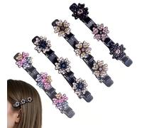 GWAWG Pack de 4 clips para el pelo de cinco hojas con piedras de cristal brillantes, accesorios para flores, trenzados de flores para mujeres y niñas