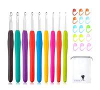 GWAWG Set de Ganchillos para Principiantes 9Pcs Aluminio para Tejer con 15 Ganchillos en Colores Aleatorios Mango Ergonómico de Goma de Suave Agarre Kits de Ganchillo