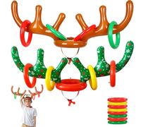 GWAWG Sombrero de Reno Inflable, Diadema con Cuernos de Reno y 8 Aros, Juegos de Navidad Reno, Entretenimiento para Grupos en Interiores y Exteriores, Juego Marrón y Verde