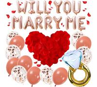 GWAWG Will You Marry Me Foil Balloon,Romantic Proposal Decorations with 2000 PCS Artificial Rose Petals,Valentine'S Day Balloon Decorations for Valentine's Day, Anniversary, Birthday Sorprises