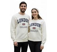 GWCC LE201OWN - Sudadera unisex con bordado de Londres Inglaterra, color blanco roto azul marino, tallas XS a 4XL, blanco crema, L