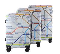 GWCC London Underground - Juego de maletas de 3 piezas de 20 pulgadas (tamaño de cabina), impresión de mapa de tubo de 24.3 pulgadas, carcasa de ABS + PC, cerraduras TSA, cerraduras de ruedas 360