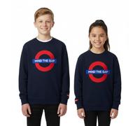 GWCC London Underground Kids Mind The Gap - Sudadera unisex con bordado de punto de cadena, azul marino y gris, edades de 1 a 13 años, azul marino, 5-6 años