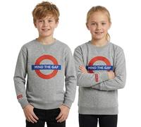 GWCC London Underground Kids Mind The Gap - Sudadera unisex con bordado de punto de cadena, azul marino y gris, edades de 1 a 13 años, gris, 9-10 años