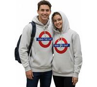 GWCC TFL129 - Sudadera unisex con capucha bordada de punto de cadena Mind The Gap | Sudadera de mezcla de algodón suave de 330 g/m² | Capucha interior de mapa de tubos | XS - 4XL, gris (Ash Grey), S