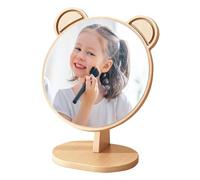Gwezmxs Madera Espejo Pequeño Mesa, Maquillaje Lindo, Tocador, Forma de Orejas de Oso - 13x9.5x21cm