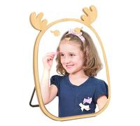 Gwezmxs PequeñO Espejo de Maquillaje de Pie con Marco de Madera NiñA para HabitacióN Infantil - Forma de Ciervo, 15x10x22cm