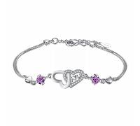 Gwfa1000 - Pulsera de moda con forma de corazón doble para mujer, pulseras de circonita para mujer, joyería de boda, talla única, Metal, No es una piedra preciosa