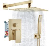 GWFBLID Juego de Grifo de Ducha de Lluvia Columna de Duchas con Cabezal de Ducha Cuadrado y Rociador de Mano Grifería de Baño de Pared con Válvula de Latón y Kit de Embellecedor Negro Mate