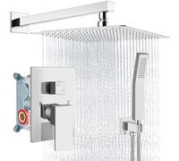 GWFBLID Juego de Grifo de Ducha de Lluvia Columna de Duchas con Cabezal de Ducha Cuadrado y Rociador de Mano Grifería de Baño de Pared con Válvula de Latón y Kit de Embellecedor Negro Mate