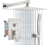 GWFBLID Juego de Grifo de Ducha de Lluvia Columna de Duchas con Cabezal de Ducha Cuadrado y Rociador de Mano Grifería de Baño de Pared con Válvula de Latón y Kit de Embellecedor Negro Mate