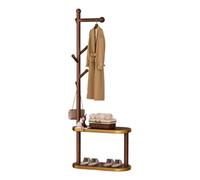 GWFBLID Perchero de Madera Maciza Perchero para Abrigos Perchero para Sombreros y Abrigos Estilo Industrial Perchero de pie con Ganchos y 2 Estantes Percheros Burro para Ropa Sombrero Bolsa