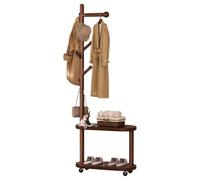 GWFBLID Perchero de Madera Maciza Perchero para Abrigos Perchero para Sombreros y Abrigos Estilo Industrial Perchero de pie con Ganchos y 2 Estantes Percheros Burro para Ropa Sombrero Bolsa