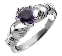 GWG Jewellery Anillo de Claddagh Plata de Ley Dos Manos Que Rodean Corazón de Piedra de Color Amatista Púrpura con Corona - 7 en Caja de Regalo para Mujeres
