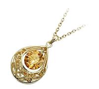 GWG Jewellery Collar con Colgante, Chapado en Oro 18K con Cristal Peridoto Verde Redondo Dentro de Gota Lágrima Filigrana en Caja de Regalo para Mujeres