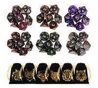 GWHOLE Dados Poliedricos 6 x 7 (42 Piezas) con Brillantinas para Juego Dungeons and Dragons DND RPG MTG D20 D12 D10 D8 D6 D4