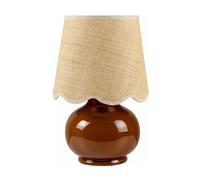 GWJKG 12.75 Inch Ceramic Bedside Table Lamp with Rattan Lampshade, Bedroom Nightstand and Suitable for Living Room, Dormitory, Office,(Tan)