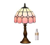 GWJKG 15-Inch Vintage Art Table Lamp with Stained Glass Lampshade Bedside Reading, Bedroom and Office Suitable for Living Room, Dormitory, Office,(Pink)