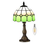 GWJKG 15-Inch Vintage Art Table Lamp with Stained Glass Lampshade Bedside Reading, Bedroom and Office Suitable for Living Room, Dormitory, Office,(Green)