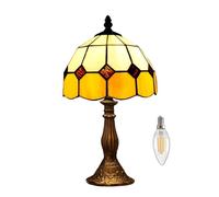 GWJKG 15-Inch Vintage Art Table Lamp with Stained Glass Lampshade Bedside Reading, Bedroom and Office Suitable for Living Room, Dormitory, Office,(Yellow)