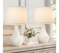GWJKG 19.4-Inch Table Lamp 2-Pack, Ceramic Body, Linen Shade, Rocker Switch, Bedroom and Suitable for Living Room, Dormitory, Office,(White)