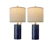 GWJKG 20.25 Inch Ceramic Table Lamp Set of Two with Linen Lampshade Bedroom Study Office Decoration Suitable for Living Room, Dormitory, Office,(Blue)