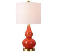 GWJKG 20.5 Inch Glass Table Lamp with Linen Shade Office, Dining Bedroom, Decorative Suitable for Living Room, Dormitory, Office,(Sunset Orange)