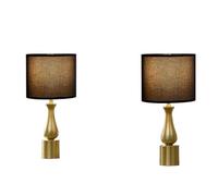 GWJKG 23-Inch Minimalist Metal Table Lamp 2-Pack with White Linen Drum Lampshade Home Office Bedroom Suitable for Living Room, Dormitory, Office,(Black)