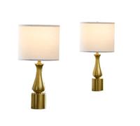 GWJKG 23-Inch Minimalist Metal Table Lamp 2-Pack with White Linen Drum Lampshade Home Office Bedroom Suitable for Living Room, Dormitory, Office,(White)