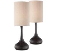 GWJKG 24.5 Inch High Brown Table Lamp with Fabric Cylindrical Lampshade Bedroom Bedside Nightstand Home Office Suitable for Living Room, Dormitory, Office,(Espresso Bronze,Two Set)