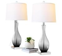 GWJKG 27" Touch Control Glass Table Lamp 2-Pack, 3-Way Dimmable with Dual Charging Ports Nightstand Decor, Included Suitable for Living Room, Dormitory, Office,(Gray)