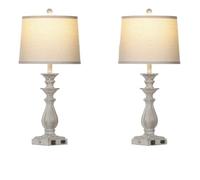 GWJKG 28.5" Touch Table Lamp 2-Pack, 3-Way Dimmable, with USB C+A Ports and AC Outlet, Linen Lampshade, Bedroom Suitable for Living Room, Dormitory, Office,(Gray)