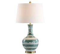 GWJKG 30.5 Inch Striped Ceramic/Metal Table with Transitional Nightstand Lamp Bedroom Suitable for Living Room, Dormitory, Office,(Green)