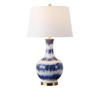 GWJKG 30.5 Inch Striped Ceramic/Metal Table with Transitional Nightstand Lamp Bedroom Suitable for Living Room, Dormitory, Office,(Blue)