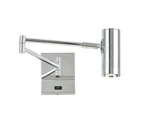 GWJKG Adjustable Chrome Swing Arm Lamp, Bedside, 180° Telescopic Fixture, 7W 3000K Reading Wall Light for Bedroom, Living Room, Office