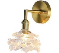 GWJKG Adjustable Gold Iron with Flower Glass Shade E27 Wall Lamp Bedside Reading Light for Living Room Bedroom Restaurant Decor(Clear)