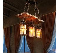 GWJKG Adjustable Height Pendant Lamp Antique Boat Wood, 3-Head Retro Dining Light, Black Iron Lampshade for Kitchen, Coffee Shop, Living Room, Loft & Restaurant