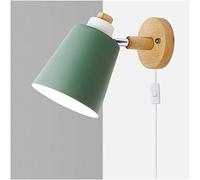 GWJKG Adjustable Lamp with Switch Style Wooden Bedside Wall Spotlights for Bedroom, Living Room, Office Study - Green Reading Light