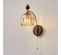 GWJKG Amber Lamp with Pull Cord Wood Mount Light, Creative Tulip Glass Sconces Wall Fixture Headboard Lamps for Bedroom Living Room