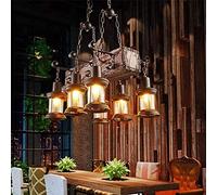 GWJKG Antique Boat Wood Pendant Lamp Height Adjustable Retro Dining Light, Heads Black Iron Shade for Restaurant, Kitchen, Coffee Shop, Loft - Vintage Ceiling Fixture