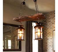 GWJKG Antique Boat Wood Pendant Lamp - Height Adjustable Retro Dining Table Light, 2-Head Black Iron Shade for Kitchen, Coffee Shop, Restaurant, Living Room, Loft Ceiling Decor
