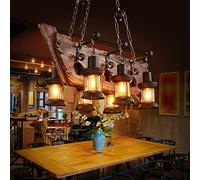 GWJKG Antique Boat Wood Pendant Lamp - Height Adjustable Retro Dining Table Light, 6-Head Iron Lampshade for Restaurant, Kitchen, Coffee Shop, Living Room, Loft Ceiling