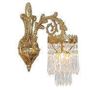 GWJKG Antique Gold Brass Crystal 2-Light European French Style Mid Century Lamp for Bedroom, Bathroom, Living Room, Hallway - Elegant Wall Mounted