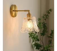 GWJKG Antique Gold Industrial Wall - Green Glass Bathroom Light Fixture with Amber Shade, Bedside Lamp for Bedroom, Living Room, Farmhouse, Hallway