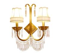 GWJKG Applique murale de Style européen Double tête Cuivre Cristal, abat-jour en Tissu, Lampe décorative créative for intérieur, Salon, Chambre à Coucher Appliques murales