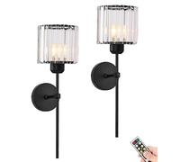GWJKG Battery Operated Sconces Set of - Wireless Dimmable Wall Lights with Crystal Shade, Rechargeable, Ideal for Living Room, Bathroom, Bedroom, Hallway, Not Hardwired